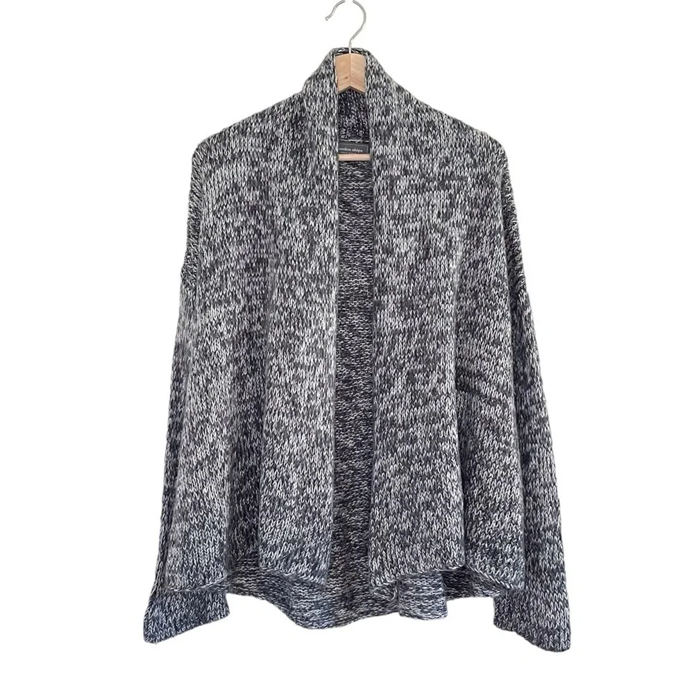 Wooden Ships Mohair Wool Blend Marled Knit Open Front Cardigan Sweater Grey S/M